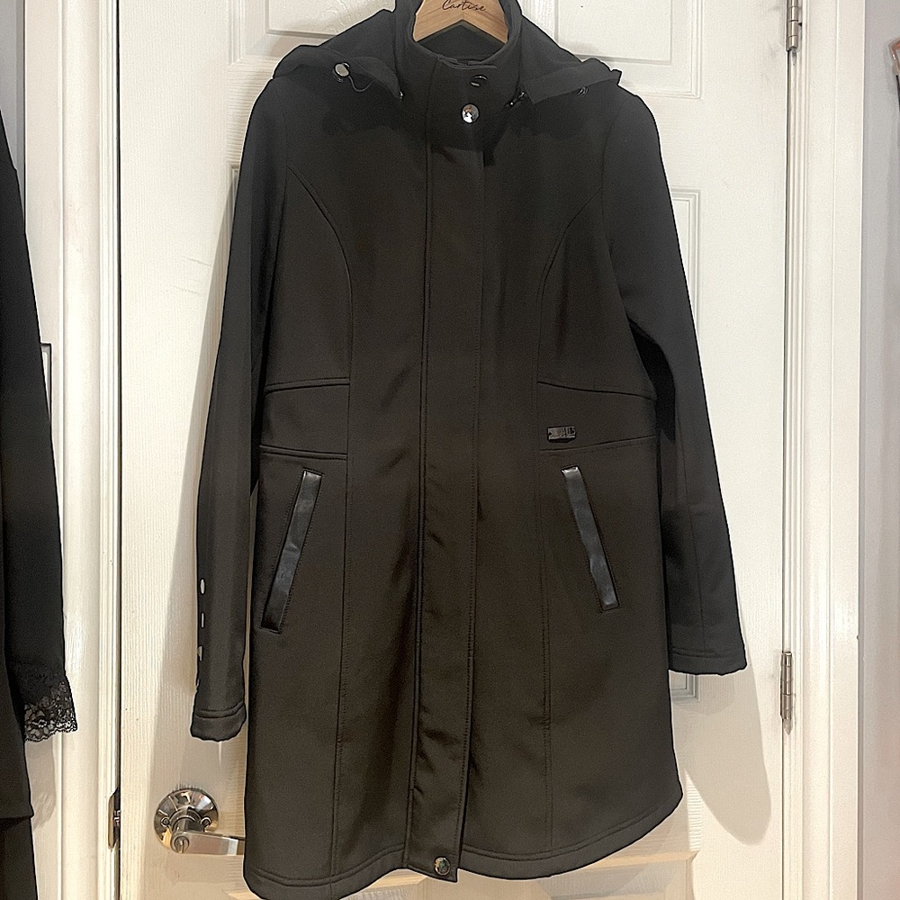 chic sporty knee length rain jacket fall coat lightweight lined hoodie trench